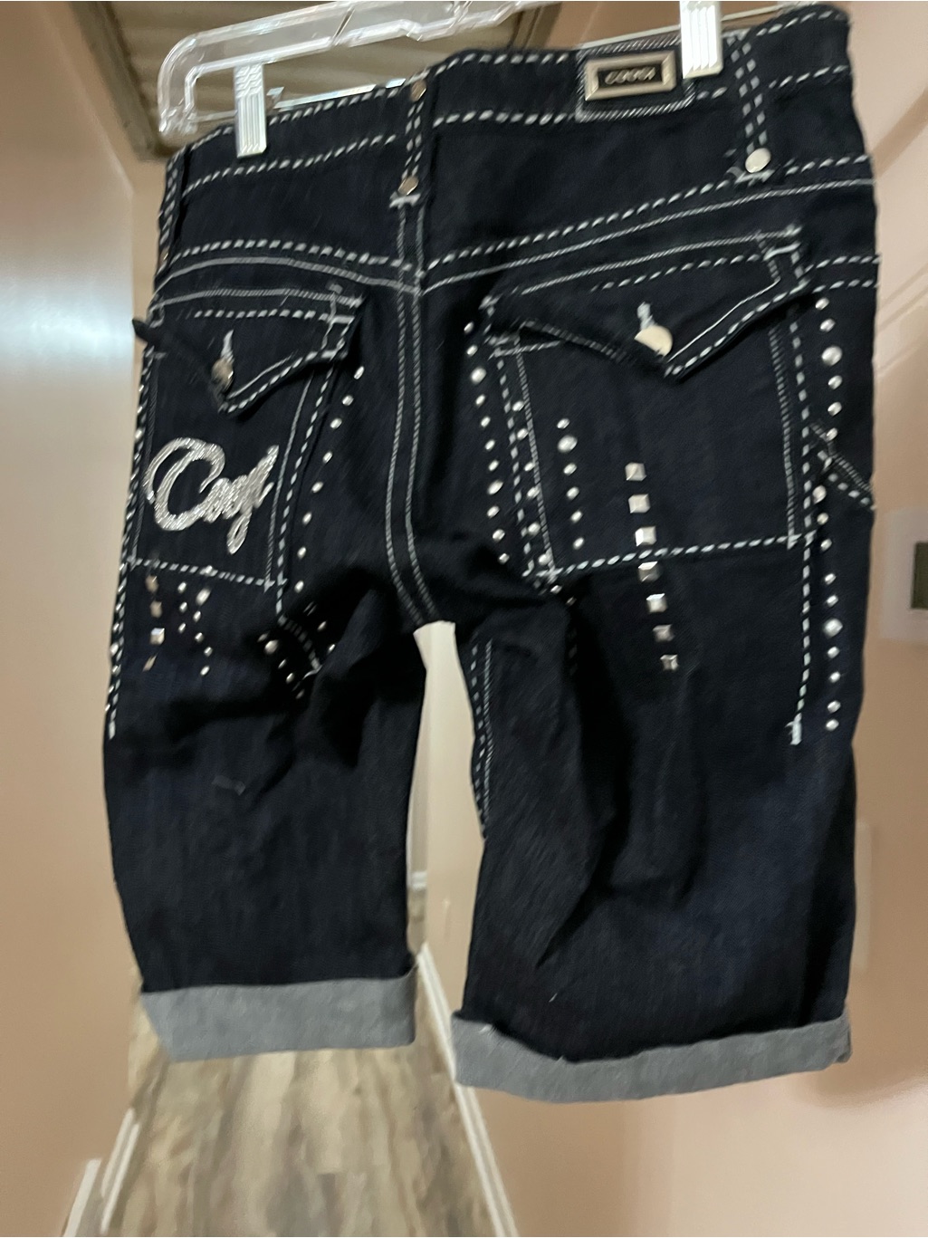 Coogi Dark Blue Studded Relaxed Denim Shorts